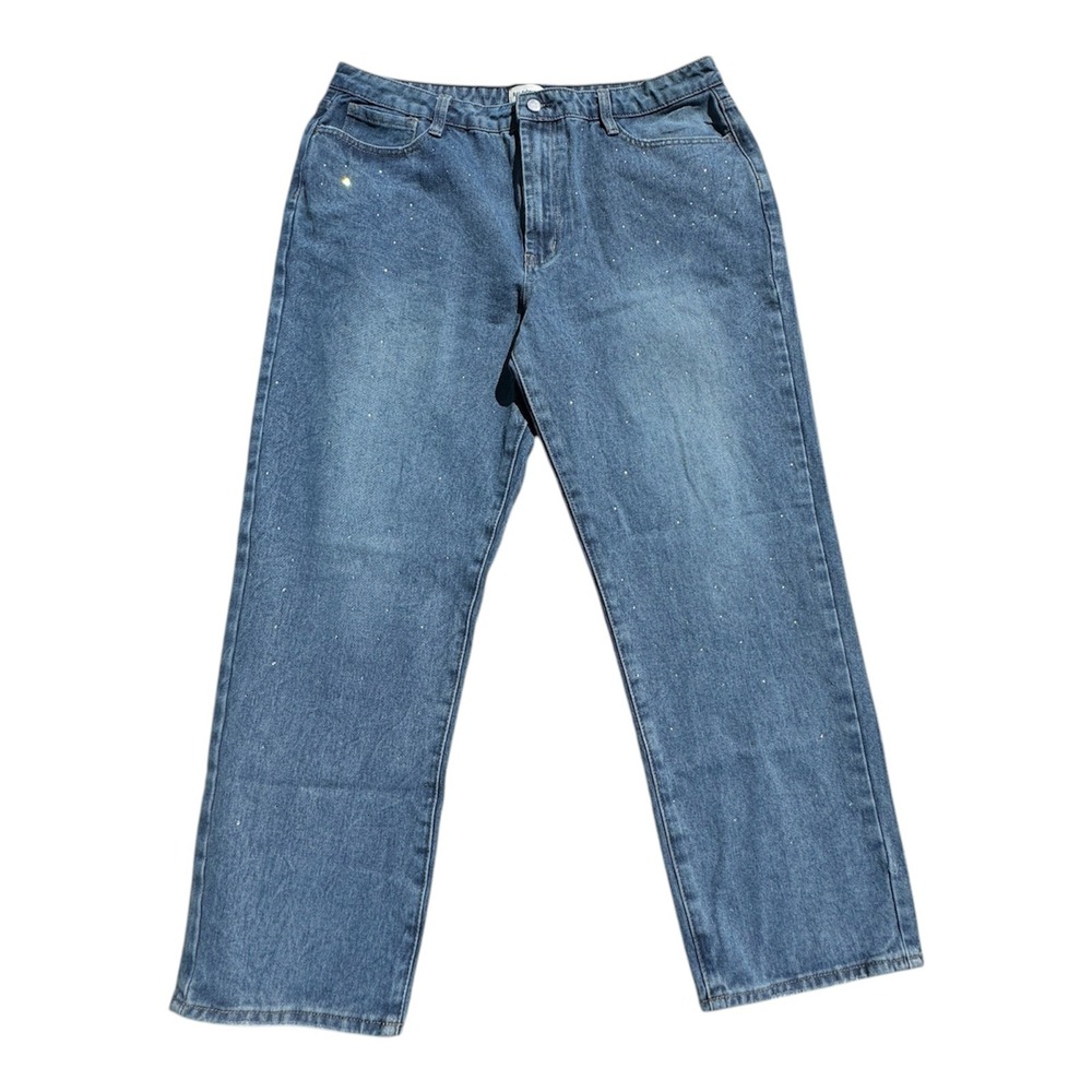 Rebecca Minkoff Crystal Embelished Denim Jeans Wide Leg Sparkle‎ 16 Glam Preppy